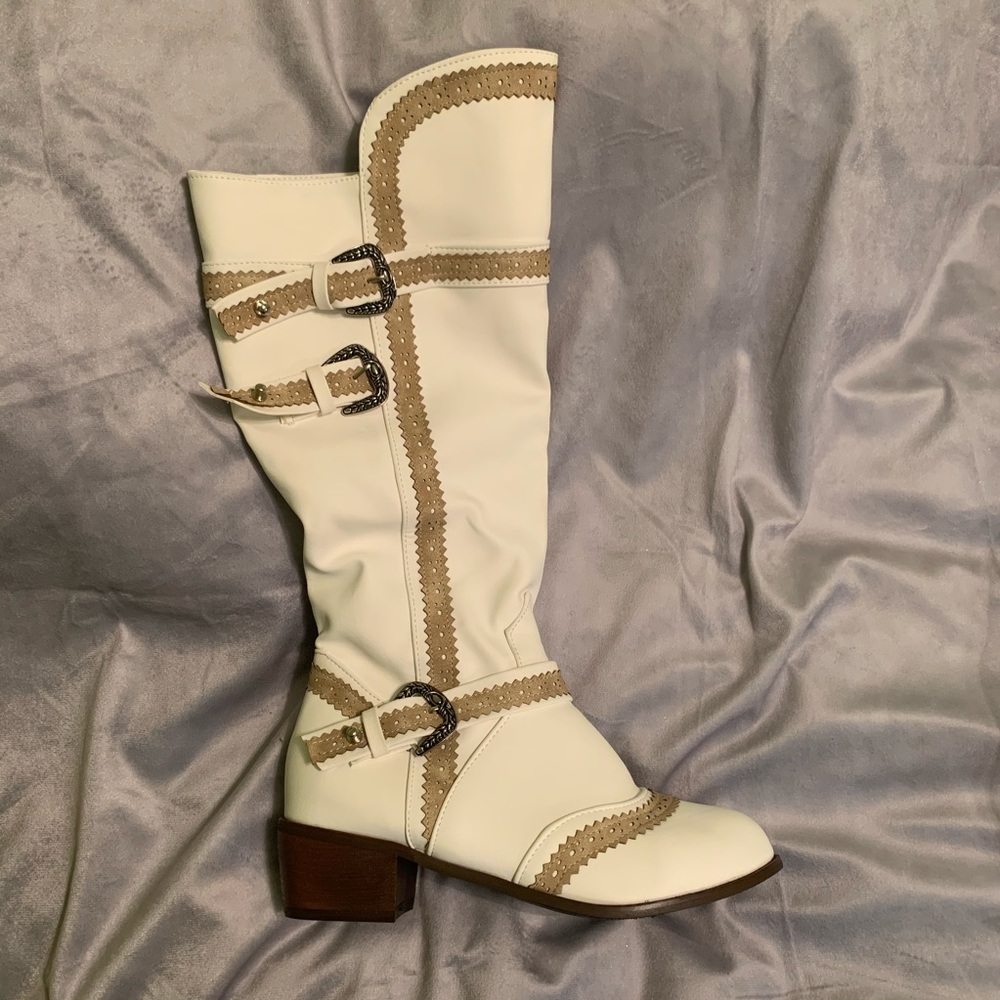 Off-White Brown Leather Tall Knee length Boots 8.5